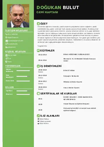 Gemi Kaptanı CV Örnekleri cv indir